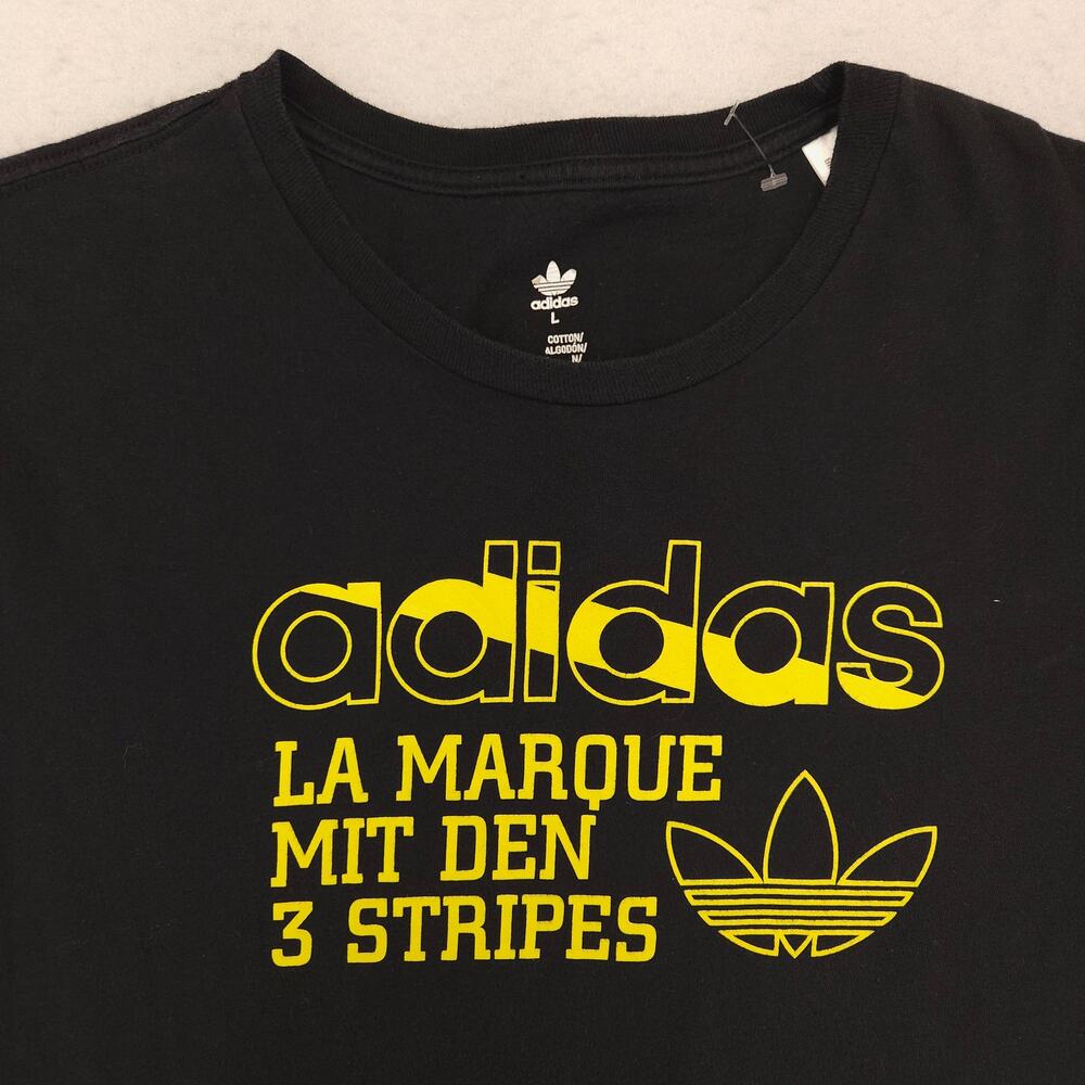 Adidas 3 Stripes Crew Neck Short Sleeve Graphic T Shirt Mens Size Large L Black